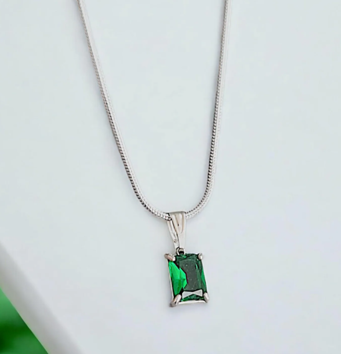 "Emerald Edge" Men’s Stainless Steel Necklace with Bold Green Accent