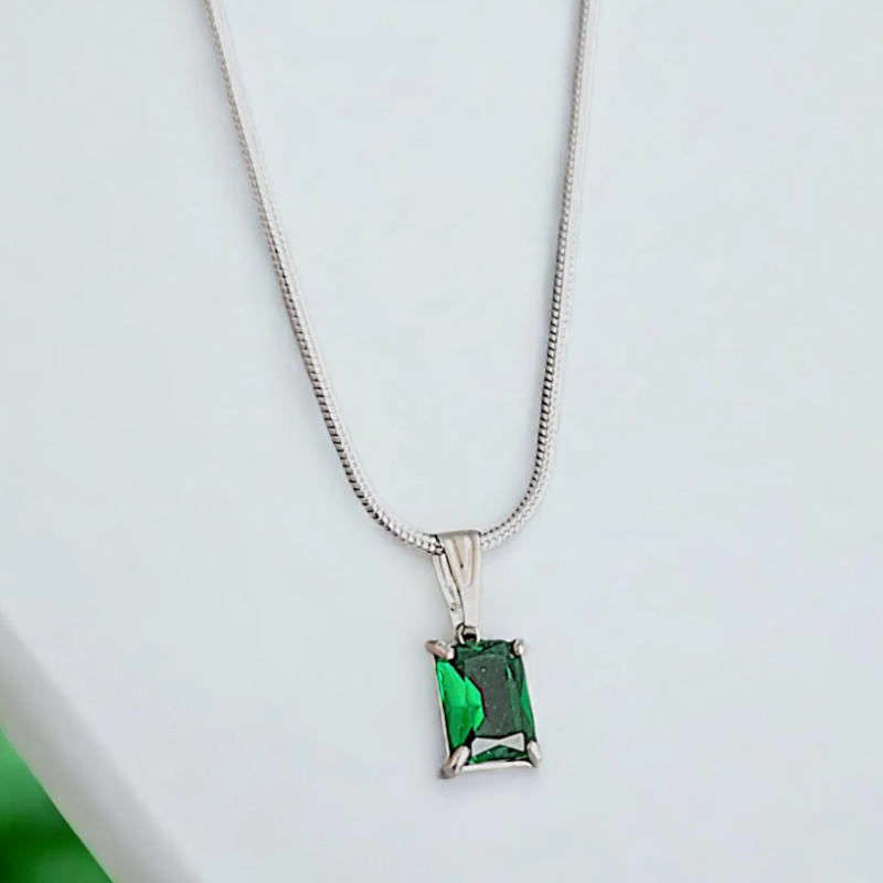 "Emerald Edge" Men’s Stainless Steel Necklace with Bold Green Accent