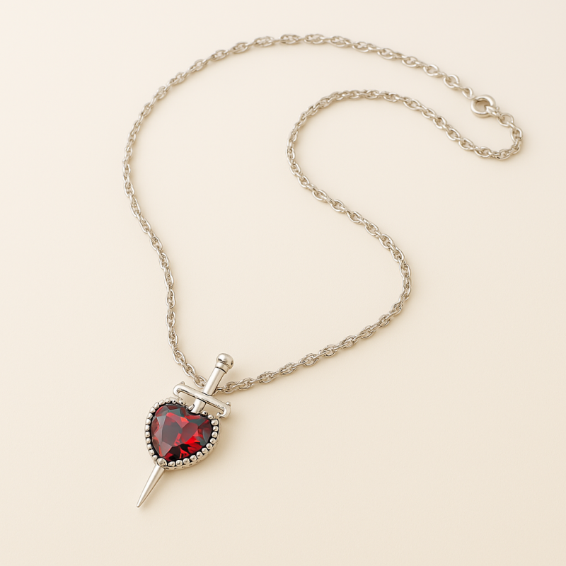 "Broken Heart" Silver Fine Chain with Pierced Heart Pendant
